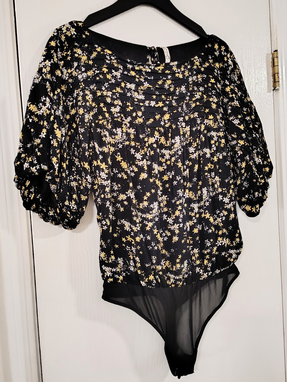 Free People Dessa Bodysuit Black Floral Women's XS Bohemian Hippie Retro Prairie - Picture 6 of 14